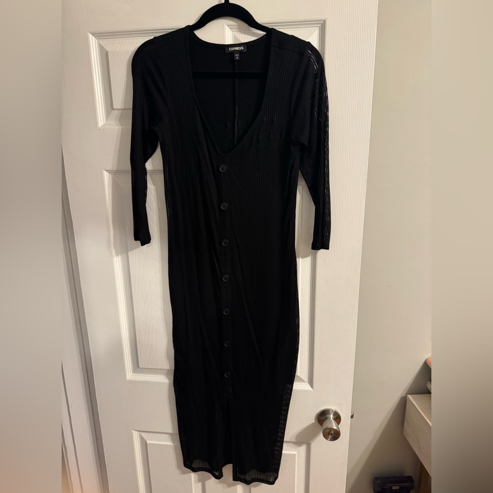 Express Black Long Sleeve Button-Down Dress